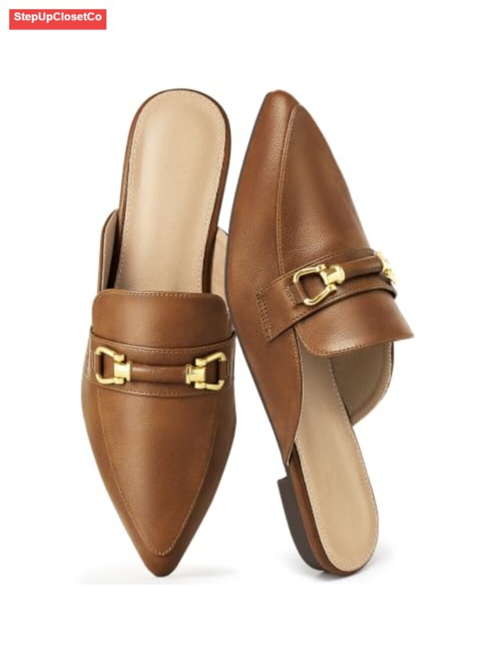 Buckle Mules for Women Pointed Toe Backless Slip On Loafers with Memory Foam